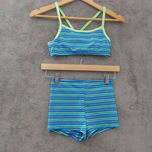 Catalina Girls Two-Piece Striped Swim Set – Blue & Green
